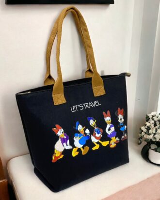 Printed Cotton DISNEY LET'S TRAVEL Tote BAG by CAVALLO, Size: 11 X 5 X 9  Inches