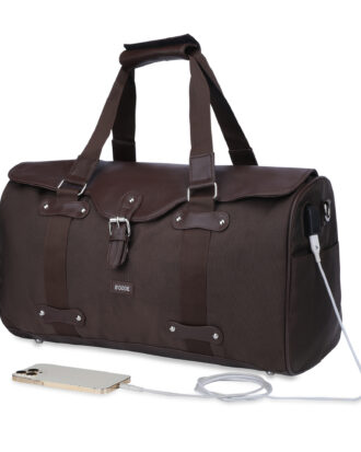 B'CODE CORDURA Techno Travel Duffel Bag with Wireless Charging - Brown